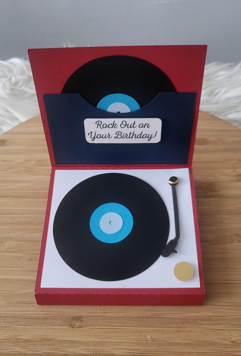 Vinyl music records record player themed birthday Christmas Thank You pop up card image 4