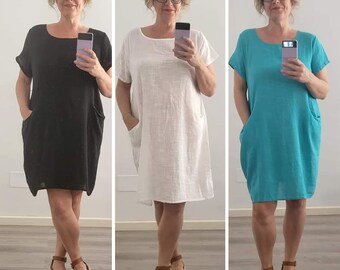 Vestido de verano de lino suave para mujer con bolsillos - Talla única UK 8 - 14