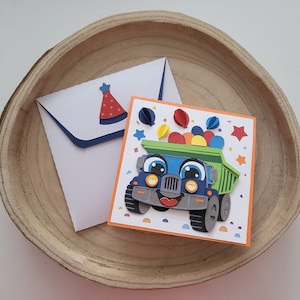 Cartão de idade de aniversário pop-up para veículo de caminhão infantil 3D