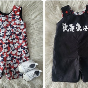 REVERSIBLE Baby / Toddler Mouse character print romper /  shortall - birthday cake smash photoshoot - Available in sizes newborn - 3Y