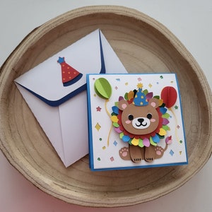 Carte d'anniversaire pop-up 3D lion pour enfants, garçons et filles