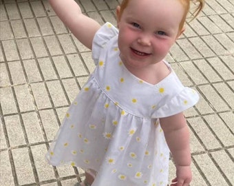 Handmade cotton and tulle daisy dress - available in sizes 0-3 months - 5Y