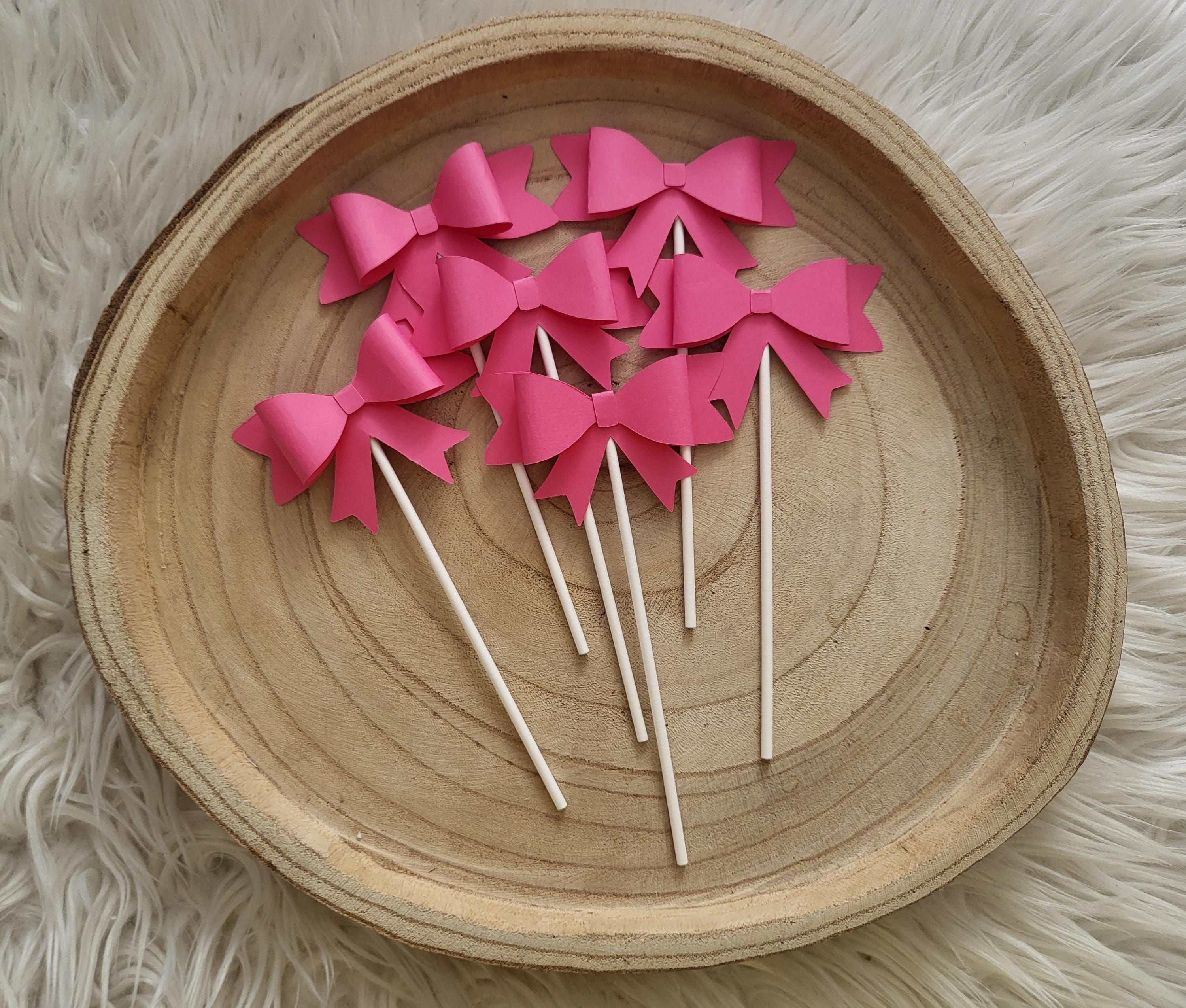 12 Decorazioni Per Cupcake A Forma Di Fiocco Rosa – Con Stecchino, Per Feste Di Compleanno, Baby Shower, Addii Al Celibato - 3