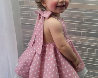 Robe dos nu en coton rose et blanc à pois pour fille - disponible dans les tailles 1 à 5 ans