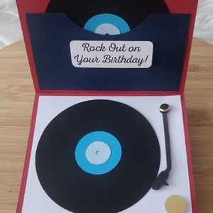 Vinyl music records record player themed birthday Christmas Thank You pop up card image 3