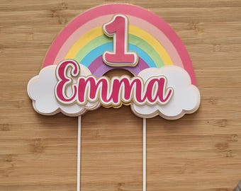 Décoration de gâteau d'anniversaire personnalisée arc-en-ciel pour bébés enfants filles garçons