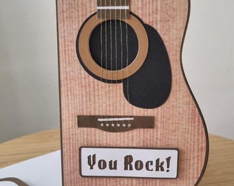 3D pop up guitar music themed birthday card