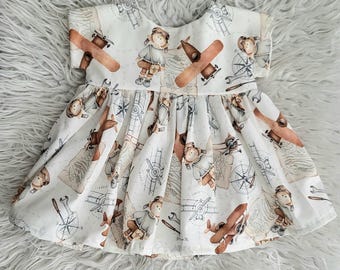 Robe en coton doux sur le thème des vols d'avion pour bébé fille - Disponible de 3 mois à 5 ans