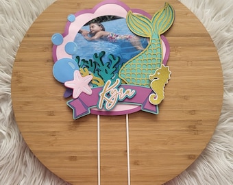Mermaid girls themed personalised birthday cake topper