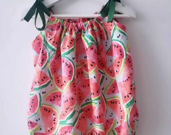 Mameluco de burbujas de algodón de verano con estampado de sandías para niñas pequeñas - Disponible en tallas 0-3 meses - 4Y