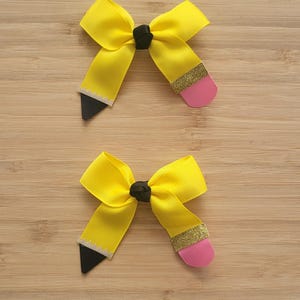 Back to school pencil themed girls hair bow accessories - set of 2