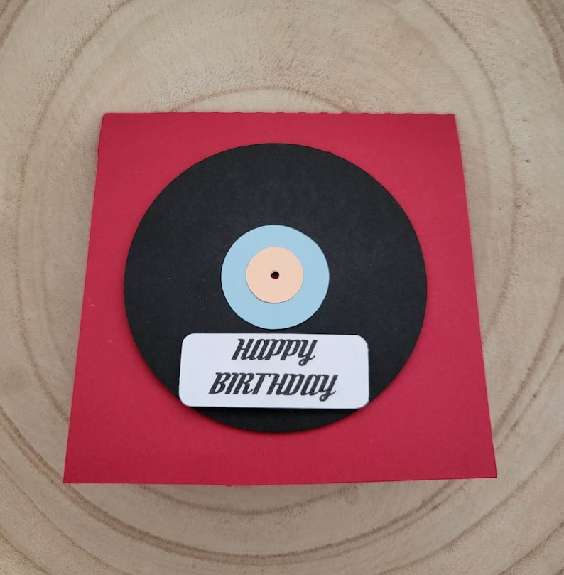 Carte pop-up d'anniversaire sur le thème du tourne-disque de disques de musique en vinyle image 2
