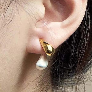 Two Tone Teardrop Earrings Jackets, Mixed Metal Matted Abstract Earrings, Gold Silver Melted Design