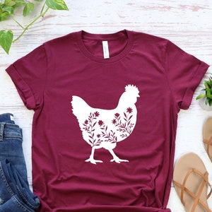 Floral Chicken Graphic Tee - Farm Girl Shirt