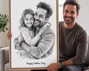 Custom Pencil Portrait  Illustration from Photo, Personalized New Dad Gift, First Father’s Day Gift, Family Sketch Drawing Frame Canvas