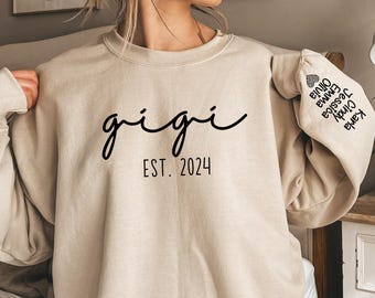 Personalized Gigi Sweatshirt: Grandkids Names Crewneck, Gift for Grandma