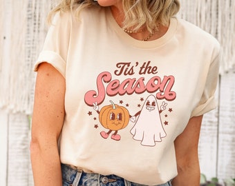Retro Halloween T-Shirt: Spooky Ghost & Pumpkin Graphic Tee