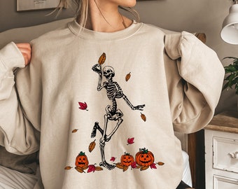Dancing Skeleton Halloween Sweatshirt: Funny Pumpkin Fall Graphic