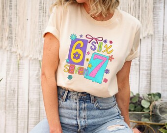 Six Seven Kids Shirt, 6 7 Meme Shirt for Kids, Funny Viral Internet Trend Tee, Pastel Flower Math Joke Sweatshirt, Cute Six Seven