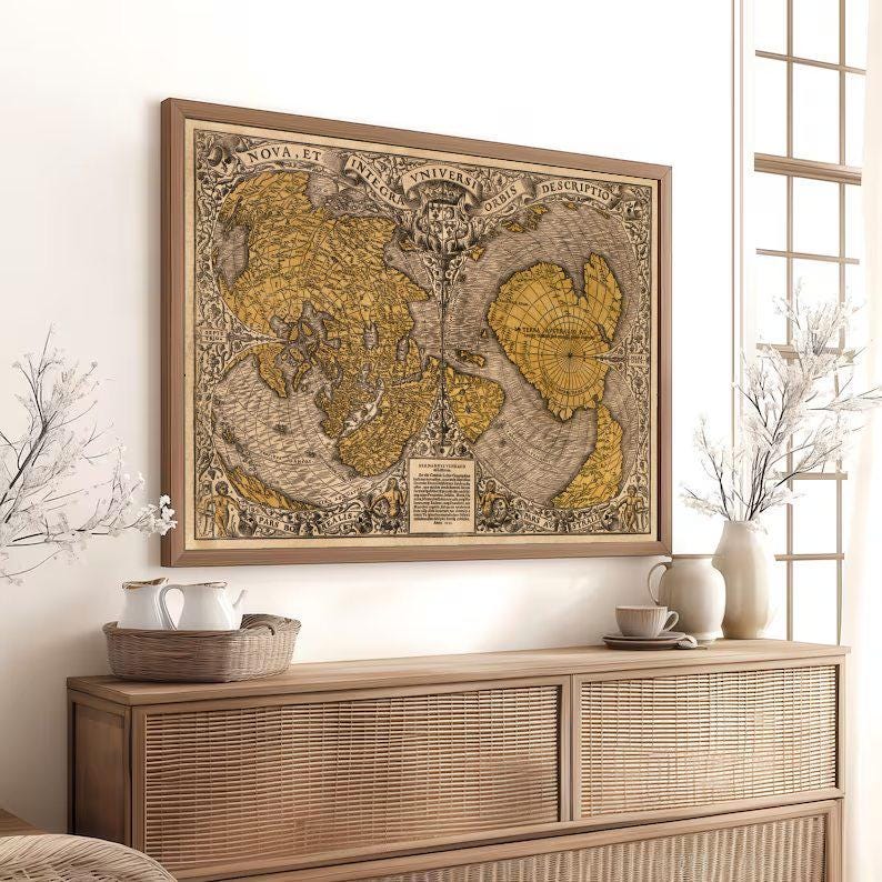 Vintage World Map Wall Art, Antique World Map Print, Old Map Wall Decor ...