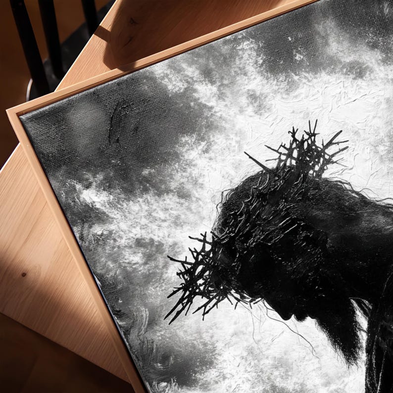 Jesus Christ Portrait Wall Art, Crown of Thorns Canvas Print, Christian ...