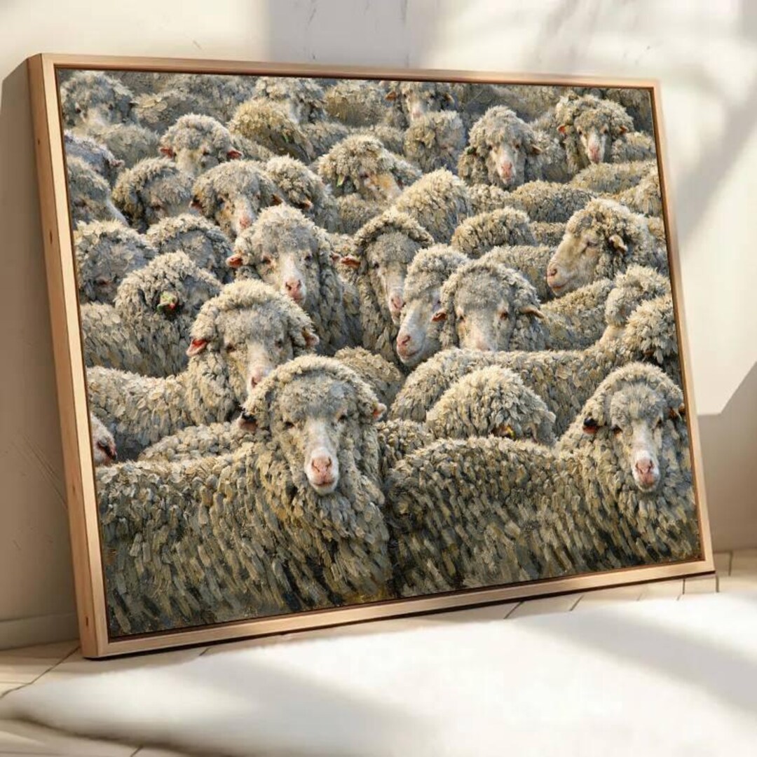 Sheep Herd Oil Painting, Farmhouse Wall Art, Rustic Country Decor ...