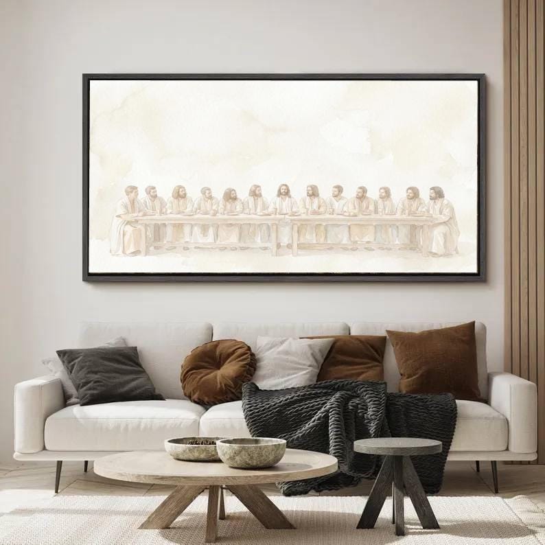 The Last Supper Wall Art, Water Color Jesus Christ and Twelve Apostles ...