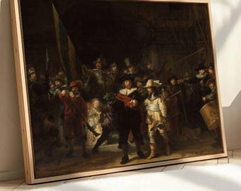 Rembrandt Night Watch Reproduction, Classic Dutch Painting, Golden Age Art Print, Baroque Canvas Wall Art, Large Masterpiece Decor