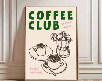 Coffee Club Kitchen Canvas Print: Hand Drawn Coffee Art