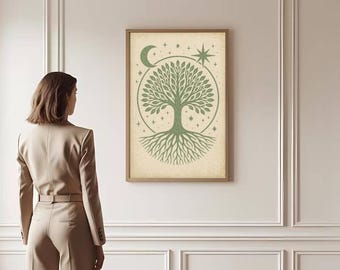 Celestial Tree of Life Canvas Print: Sun and Moon Cosmic Wall Art