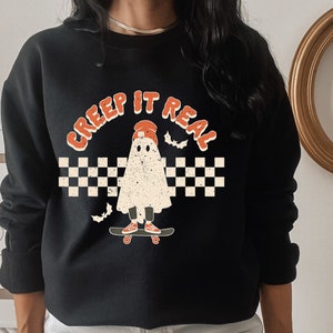 Retro Ghost Halloween Sweatshirt: Creep It Real, Vintage Fall Shirt