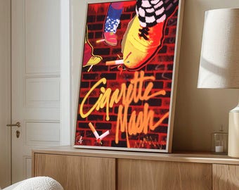 Retro Pop Art “Cigarette Mash” Wall Art, Graffiti Style Street Art Print, Vibrant Urban Poster, Colorful Modern Home Decor, Large Wall Art
