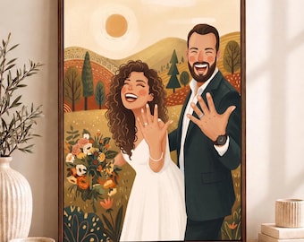 Custom Family Portrait Illustration, Cartoon Portrait, Personalized Wedding From Photo, Memorial Gift for Mom, Gift for her