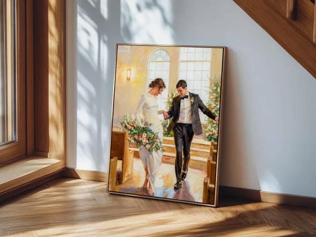 Oil Painting from Photo, Custom Oil Couple Portrait, Canvas wall art, Personalized Oil Painting Wall Art Canvas, Wedding Custom Canvas - 12x18 inch, Wood Frame