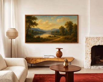 Framed Canvas Large Wall Art Print Vintage Forest Woodland Landscape Wall Art Illustrations Nature Panoramic Wall Art Living Room Decor