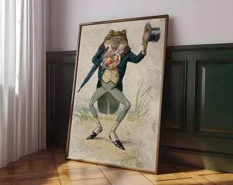 Vintage Frog Gentleman Art Print, Whimsical Frog Wall Art, Anthropomorphic Animal Illustration,Victorian Frog Decor,Quirky Animal Lover Gift