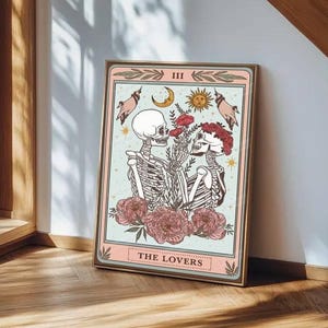 The Lovers Tarot Card Leinwanddruck: Skelettkunst, mit Rahmen