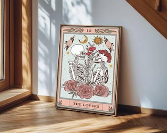 The Lovers Tarot Card Canvas Print: Skeleton Art, Framed