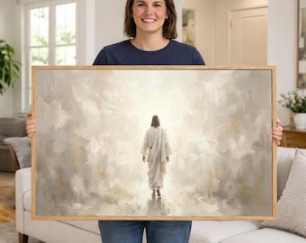 Large Framed Jesus Resurrection Wall Art, He Is Risen Christian Canvas Print, Light of Christ Spiritual Artwork, Religious Easter Decor