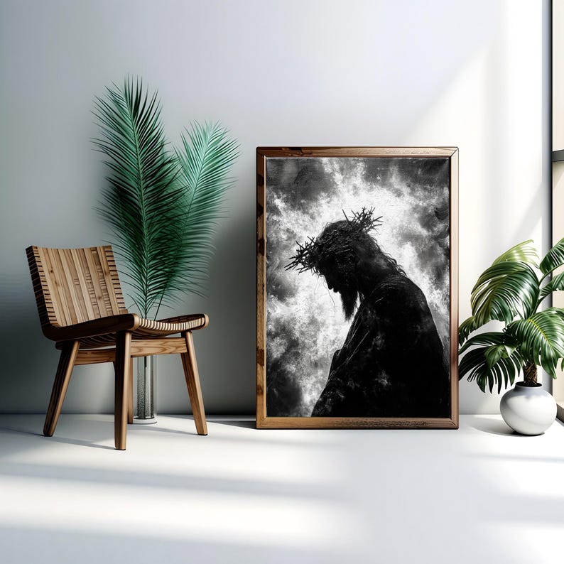 Jesus Christ Portrait Wall Art, Crown of Thorns Canvas Print, Christian ...