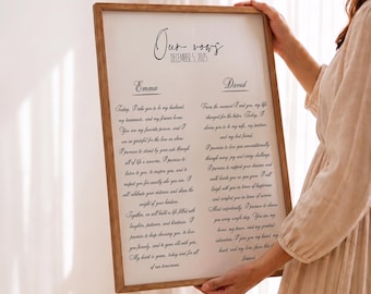 Our Vows Custom Framed Wedding Print on Canvas — Anniversary Gift, Multiple Sizes and Frame Options Available, Personalized Wedding Sign
