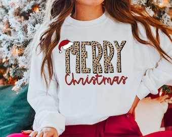 Leopard Merry Christmas Sweatshirt: Buffalo Plaid Holiday Shirt