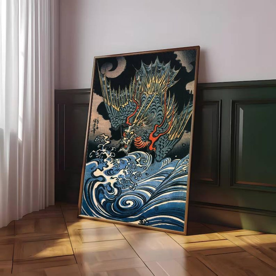 Japanese Dragon Wall Art, Ukiyo-e Style Ocean Waves Print, Samurai ...