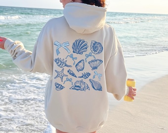 Ocean Life Hoodie: Sea Animal Back Print, Beach Oversize Sweatshirt