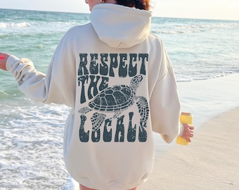 Respect The Locals Hoodie Surfing Hoodie, Save The Shark Sweatshirt, Vsco Hoodie With Back Printing, Pinterest Hoodies, Aesthetic Hoodie