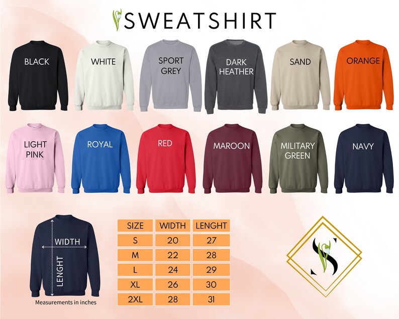 sweatshirt sizes chart for men and women