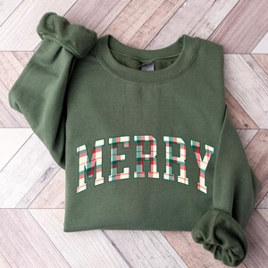 Merry Christmas Sweatshirt: Plaid Holiday Crewneck