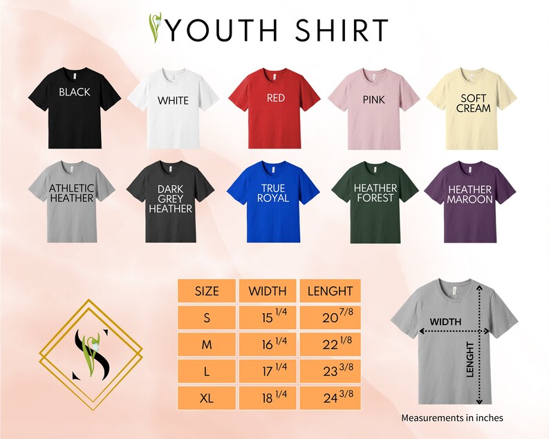 a t - shirt size guide for a youth shirt