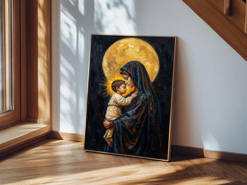 Catholic Mom and Child Wall Art Print, Virgin Mary With Baby Jesus ...