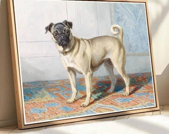 Vintage Pug Dog Art, Classic Dog Portrait Wall Art, Victorian Pet Illustration, Antique Animal Artwork, Traditional Home Decor,Canine Canvas